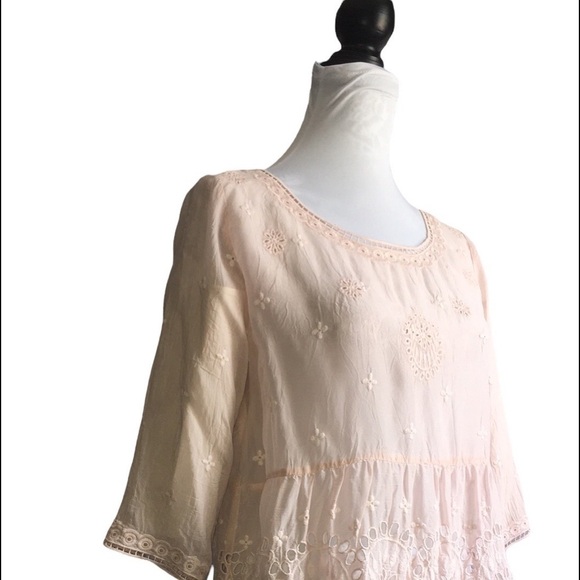 JOHNNY WAS Tunic Top Embroidered Peach Size XS Preppy Boho Travel Comfort - Picture 12 of 13
